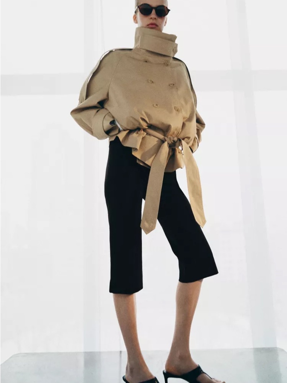 Zara Khaki Belted Short Trench Coat